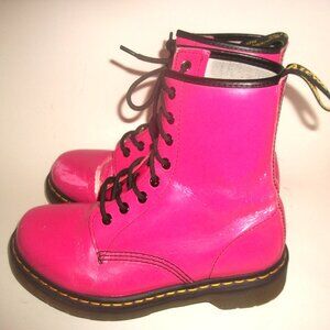 Doc Martens Hot Pink Patent Lace Up Air Wair Chunky Sole Combat Boots 39M 9M